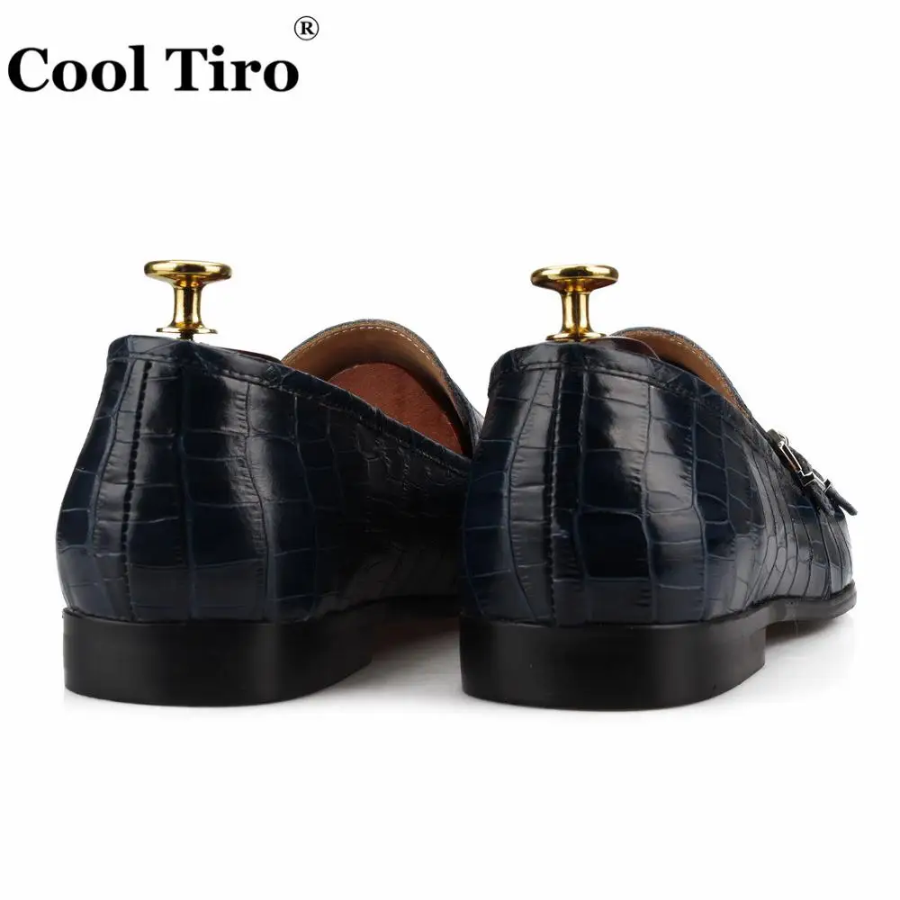 COOL TIRO Crocodile print Double-Monk Loafers Men Slippers Moccasins Wedding Dress Shoes Man Flats Casual Genuine Leather | Обувь