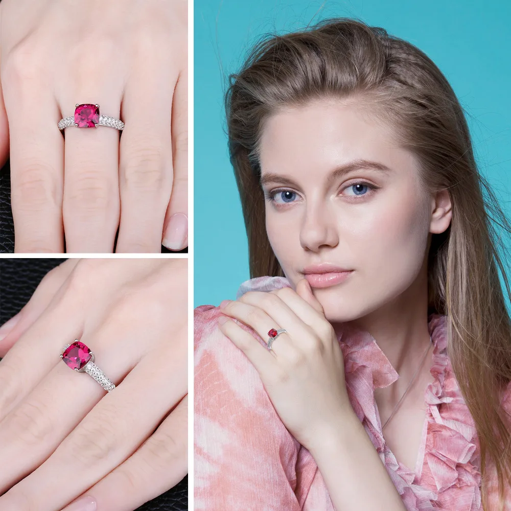 Jewelrypalace Подушки 2.6ct создан красный рубин Solitaire Обручение кольцо стерлингового
