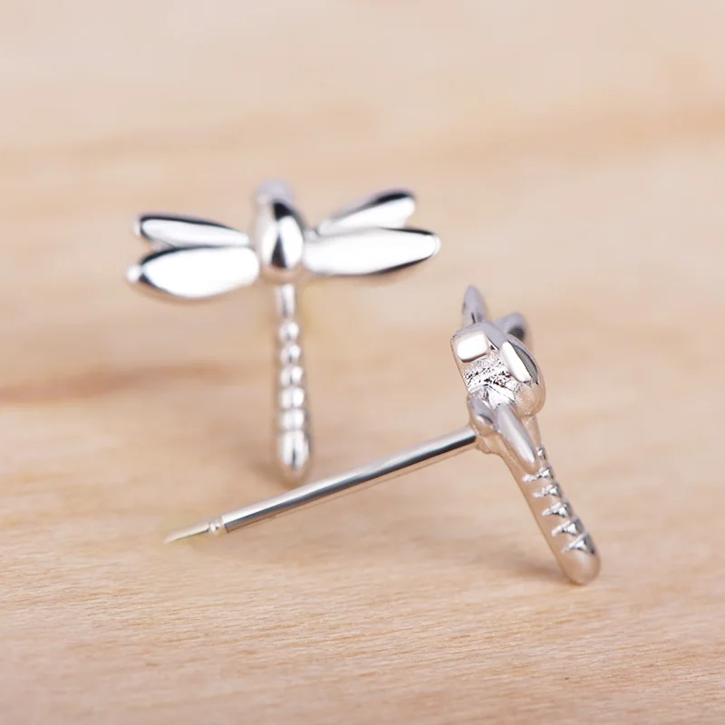 Funmor Стрекоза 925 Стерлинговое Серебро Изысканные серьги гвоздики ювелирные