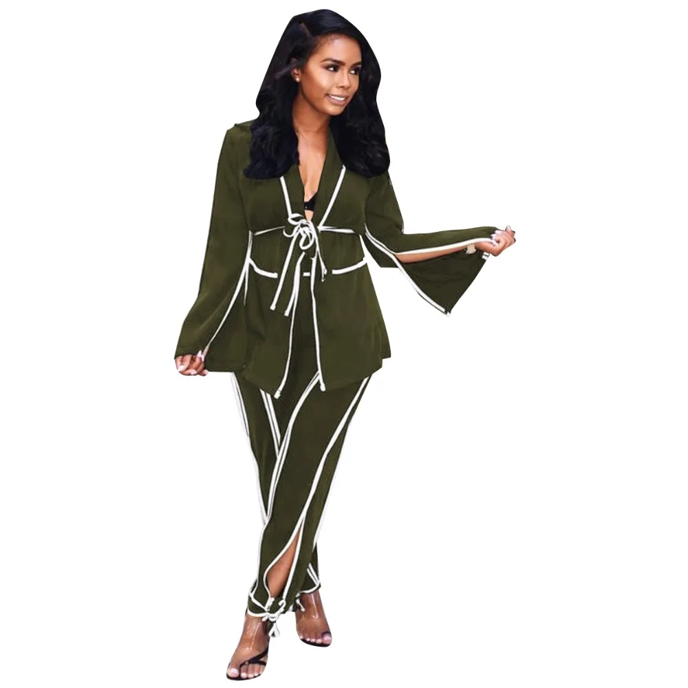 Женский спортивный костюм из двух предметов повседневный жакет в рубчик и штаны