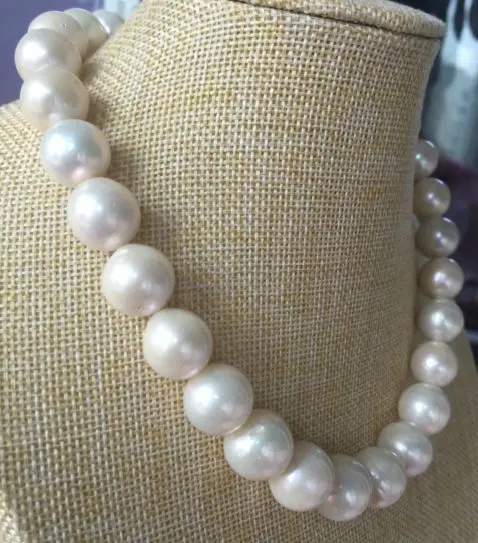 huge12-14MM ROUND SOUTH SEA WHITE PEARL NECKLACE 18INCH 14K | Necklaces