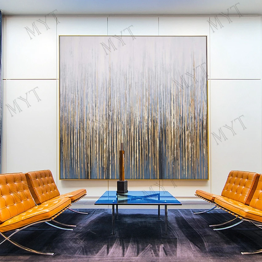

Free shipping Hand-painted abstract Oil Painting On Canvas gold line painting Wall art Pictures For Living Room Home Decor