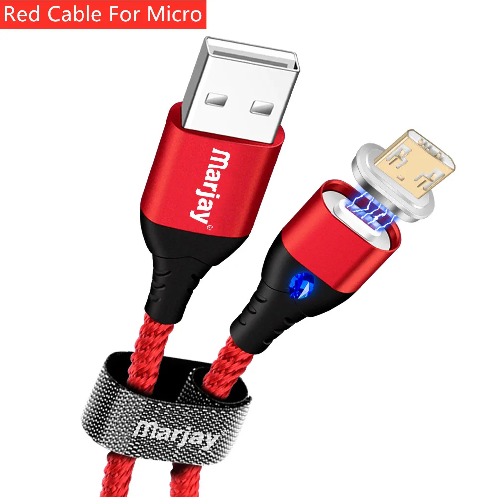 Marjay Магнитный usb-кабель для iphone X Xs Max 3A быстрой зарядки Тип C Магнит Micro USB кабель для samsung S8 S9 Xiaomi huawei - Цвет: Red For Micro