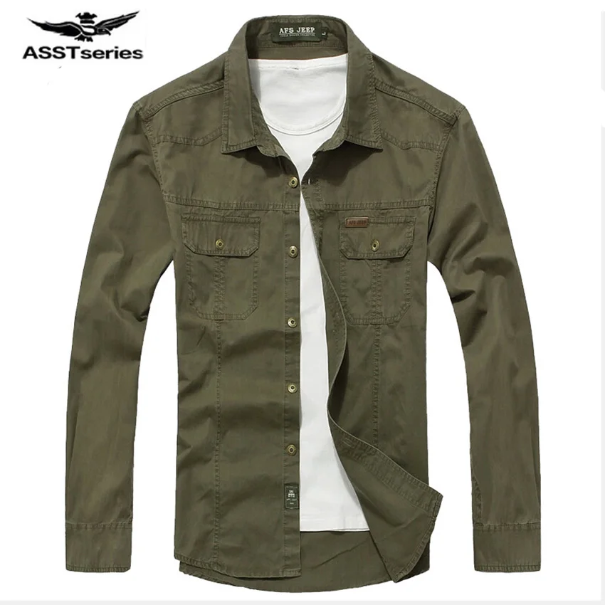 2019 New Fashion AFS JEEP Shirt Men's Long Sleeve Casual Male Brand Shirts Slim Fit French Cuff Dress For Men 75 | Мужская одежда