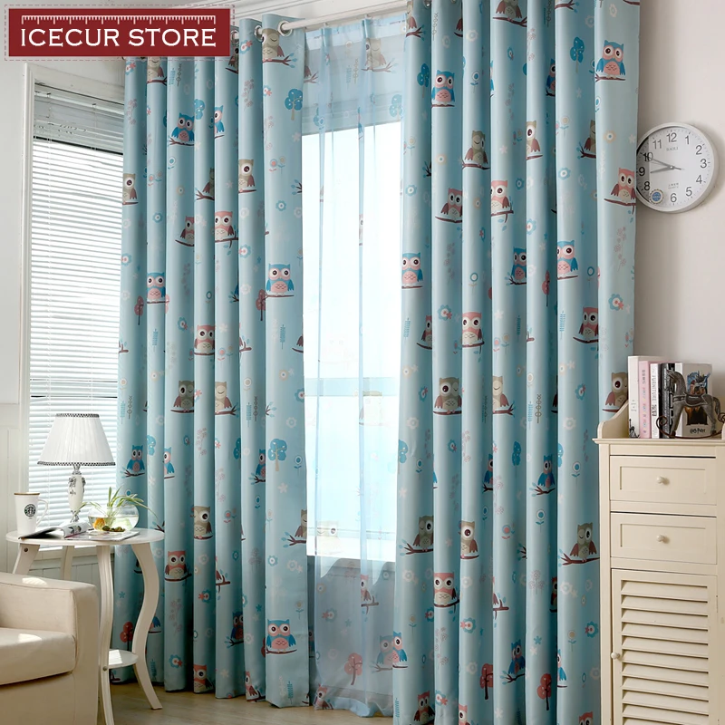 Шторы блэкаут ICECUR детские с мультяшным принтом совы занавески из прозрачной