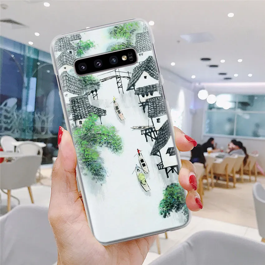 В китайском стиле живописи тушью чехол для телефона для samsung Galaxy S10e S10 плюс S7 S8 S9 Plus Note 8 9 M10 M20 M30 жесткий чехол Coque