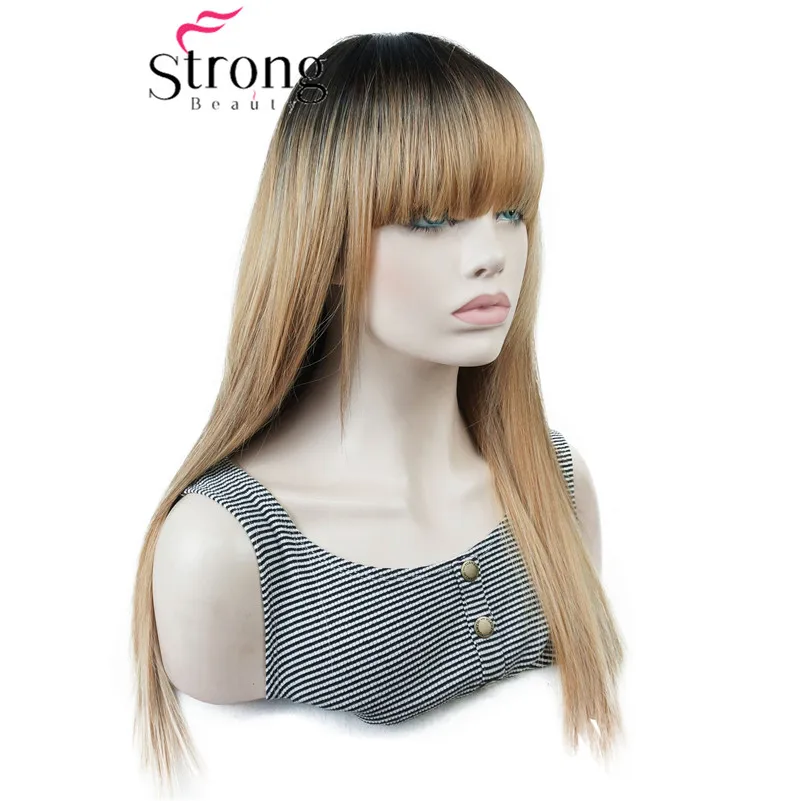 StrongBeauty длинные прямые Ombre светлые цвета сматывающиеся челки полный синтетический парик выбор цвета