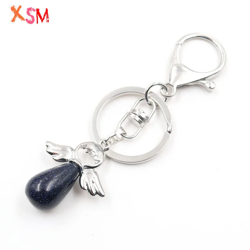 Blue Sand Stone XSM натуральный камень брелки аметисты Роза кварца Белый Рок Кристалл Подвески Крылья Ангела капли воды Висячие брелки - Color: Blue Sand Stone