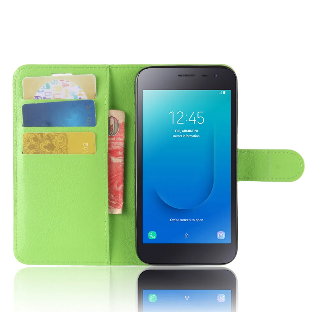 Зеленый J260 чехол для Samsung Galaxy J2 Core J260A чехол бумажник карты стент Книга Стиль Флип кожаный защитная крышка Черный SM J2Core J 260 - Цвет: Зеленый