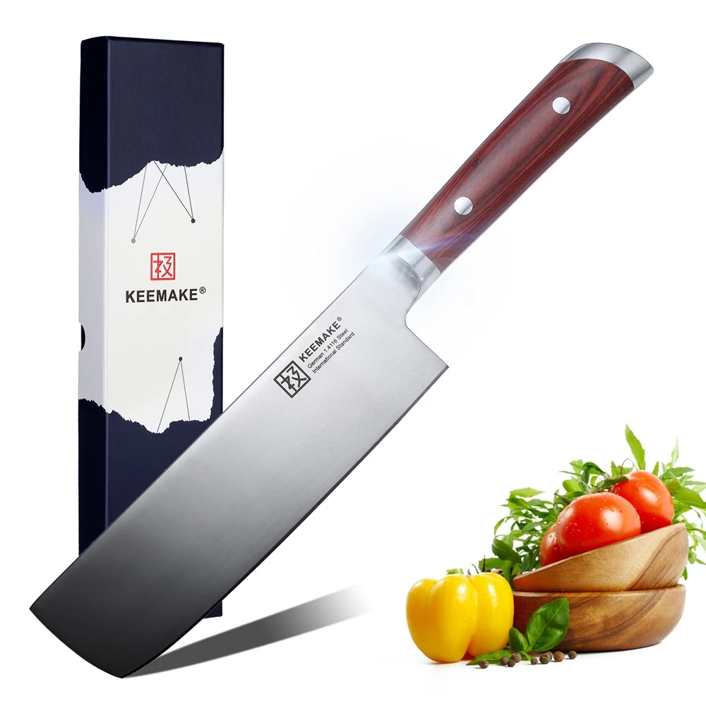 

SUNNECKO 7" Cleaver Knife German 1.4116 Steel Blade Chef's Professional Meat Slicing Kitchen Knives Color Wood Handle Cook Gift