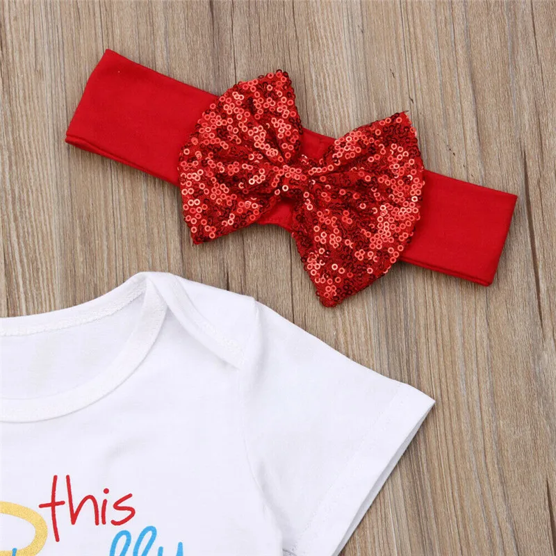 Комплект одежды для маленьких девочек 4 июля костюмы Боди топы шорты блестки бант