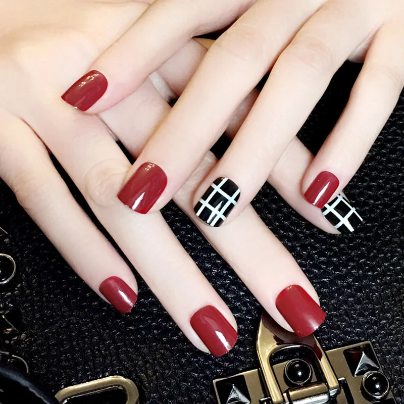 Короткий размер накладные ногти Одноцветный полосатый квадратный Diy аксессуары