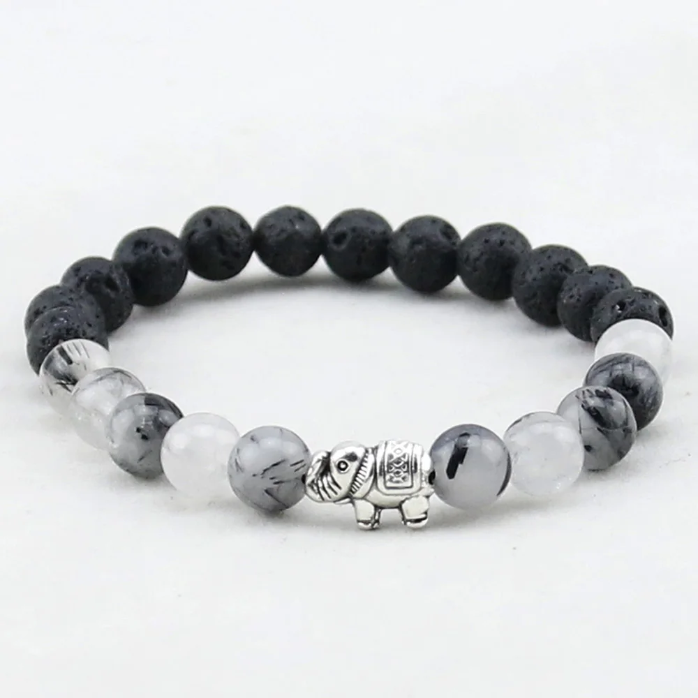 Высокое качество черная лава/натуральный кристалл камень бисерный браслет слон