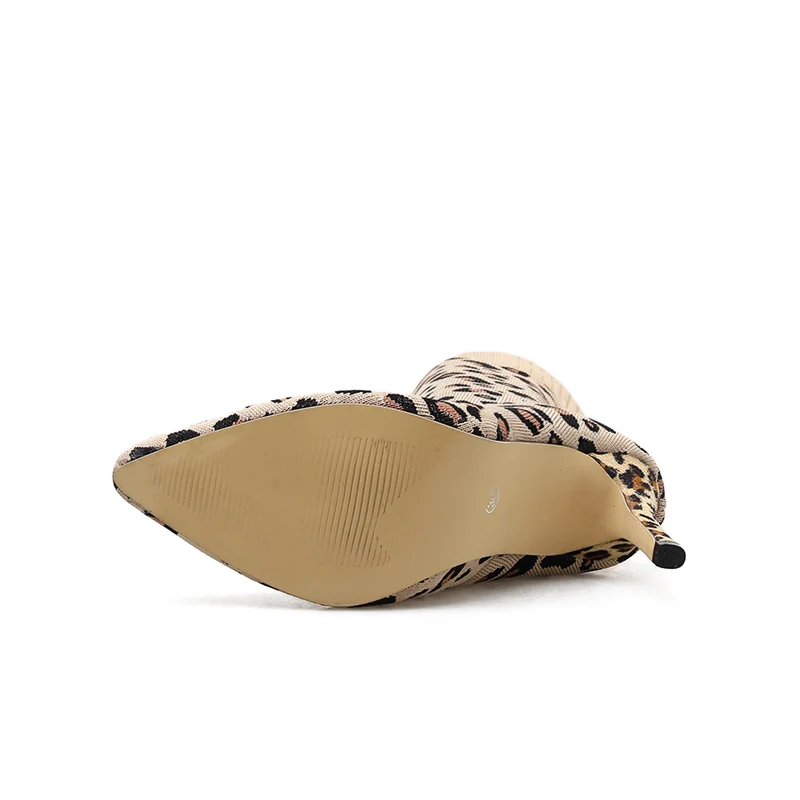 Женские ботинки осенне-зимний носок с изображением леопарда эластичные на