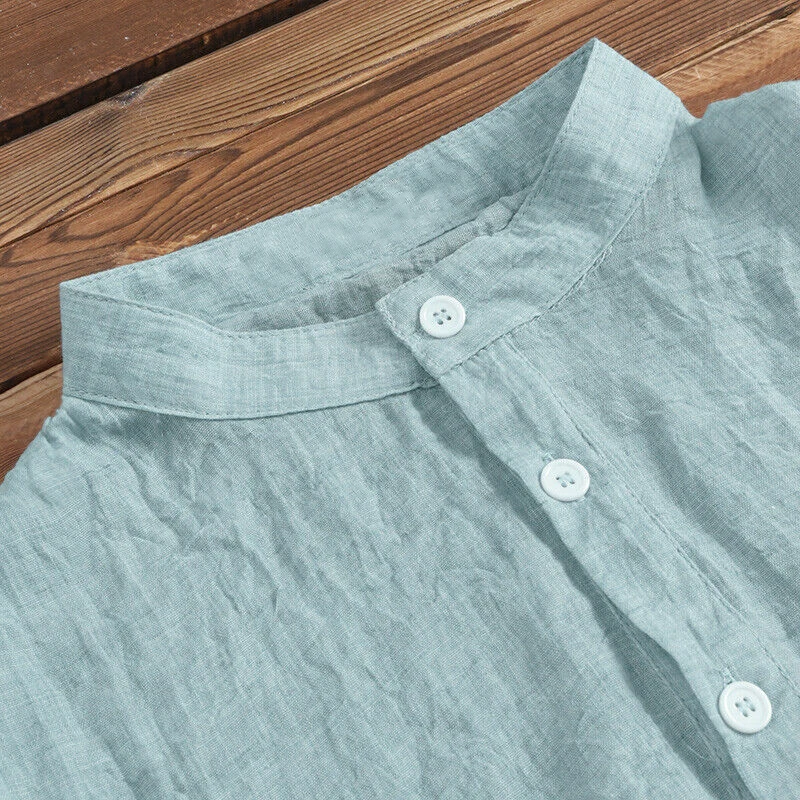 Мужская летняя рубашка с коротким рукавом свободная однотонная хлопковая на