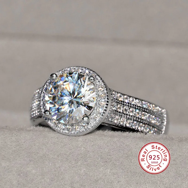 Роскошное серебряное кольцо для женщин обручальное с фианитом 1 5 карата AAAAA