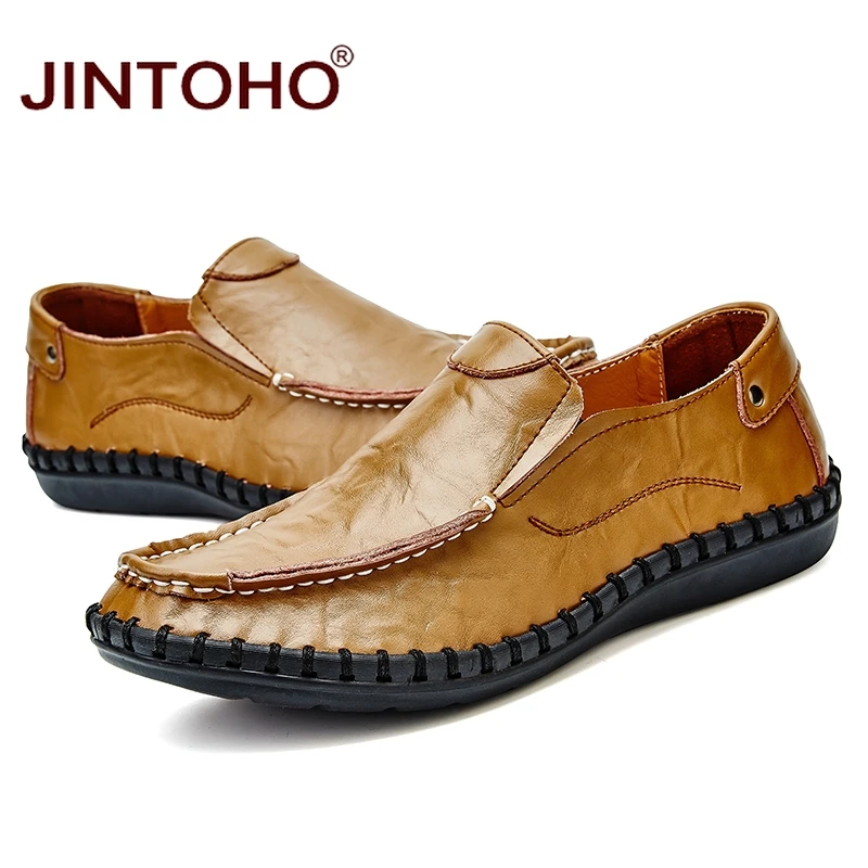 JINTOHO Men Genuine Leather Shoes Fashion Casual Male Flats Slip On Mens Loafers Big Size | Обувь