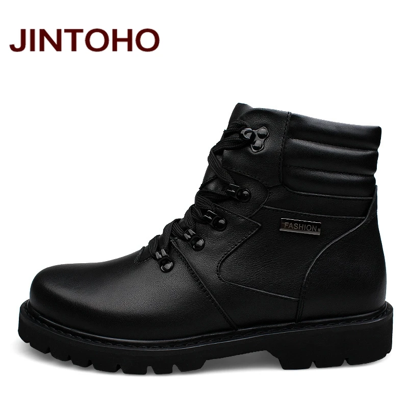 Мужские кожаные ботинки JINTOHO зимние теплые в байкерском стиле из 100% натуральной
