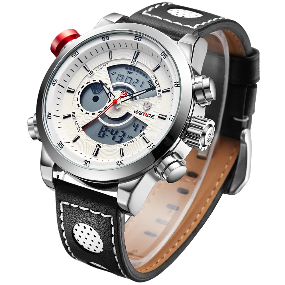 WEIDE спортивные мужские модные наручные часы Роскошные известный бренд мужские часы с кожаным ПУ ремешком 30 м водонепроницаемые повседневные спортивные часы