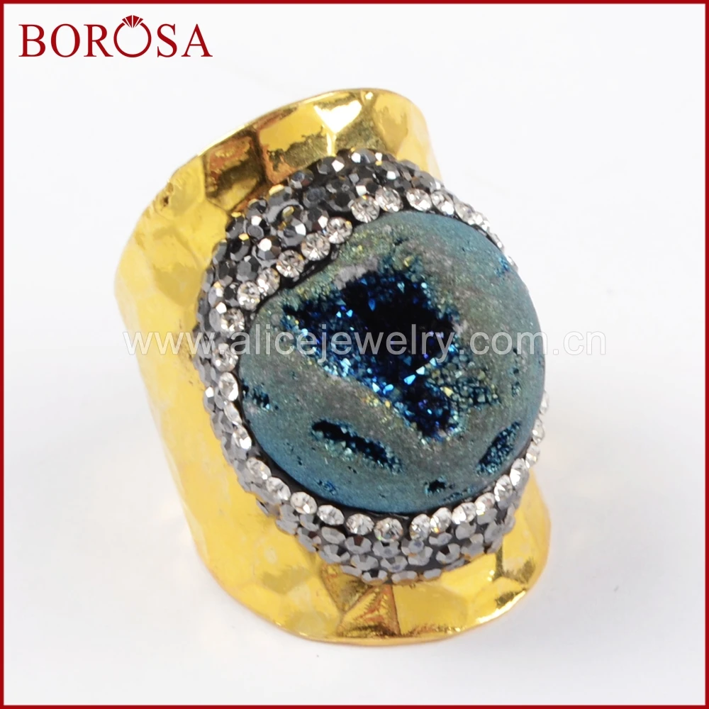 Модное кольцо BOROSA золотого цвета с голубой друзой высококачественные модные