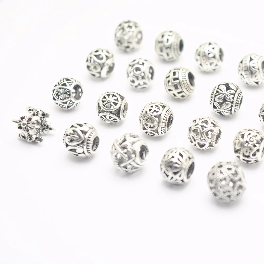 40 шт. Микс тибетских серебряных полых изоляционных бусин подходят для Pandora сплав