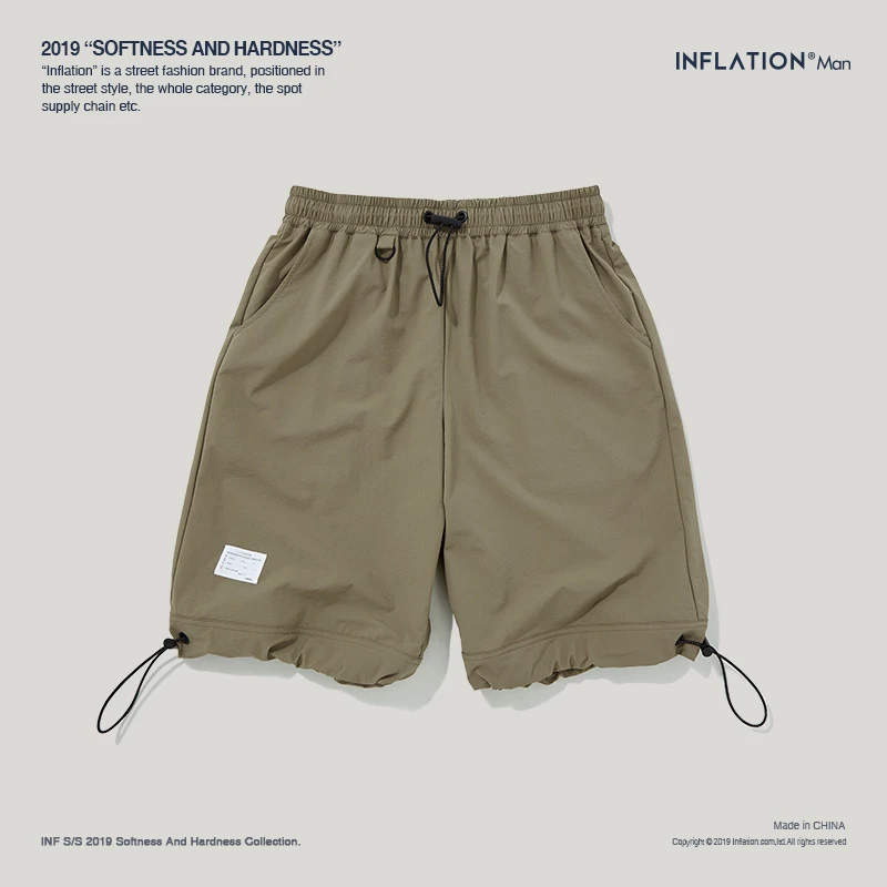 khaki INFLATION эластичные шорты на шнурке мужские летние свободные Стильные прямые шорты для скейтборда мужские уличные шорты в стиле хип-хоп 9317 s - Цвет: khaki