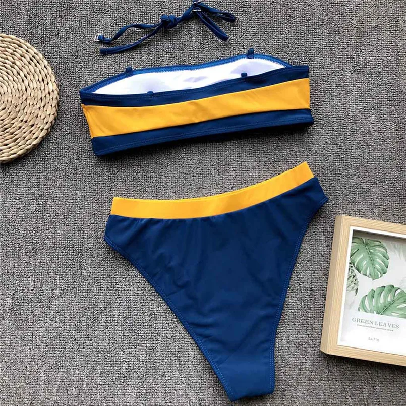 Женский полосатый раздельный купальник боди с открытыми плечами и открытой