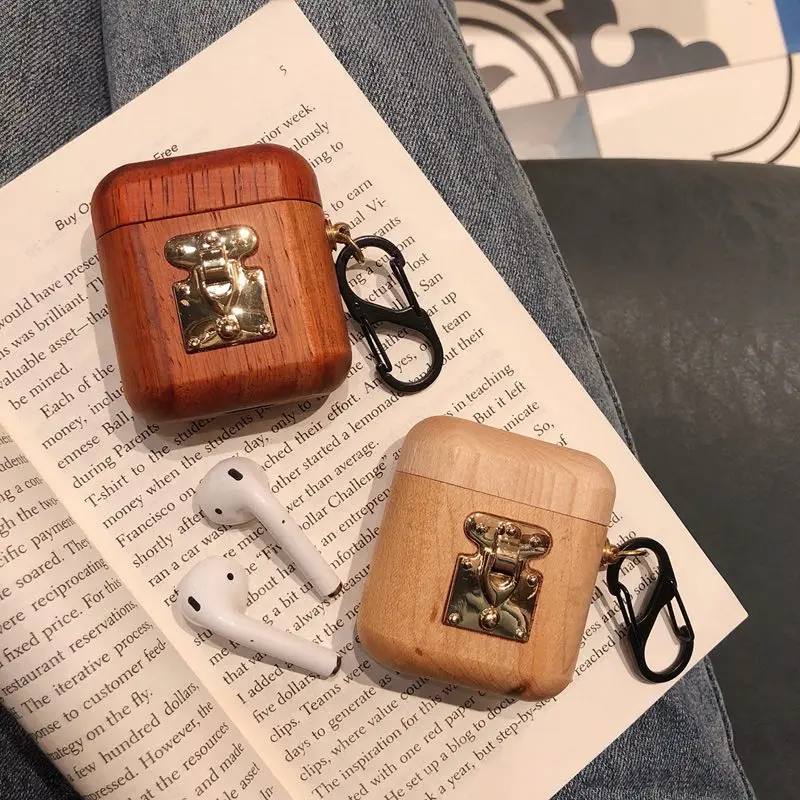 Чехол для Airpods, милый чехол для Airpods 1:1, зарядная коробка для Airpod, bluetooth-гарнитура, металлическая деревянная коробка, роскошная защита от ударов