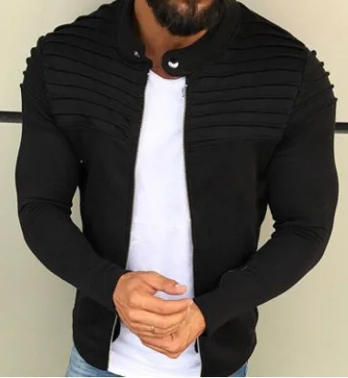 Черный Мужская мода Slim Fit Стенд воротник пальто Топы Бейсбол молния обычная куртка, верхняя одежда мужской кардиган сплошной Повседневный Топ Одежда Мужская - Цвет: Черный