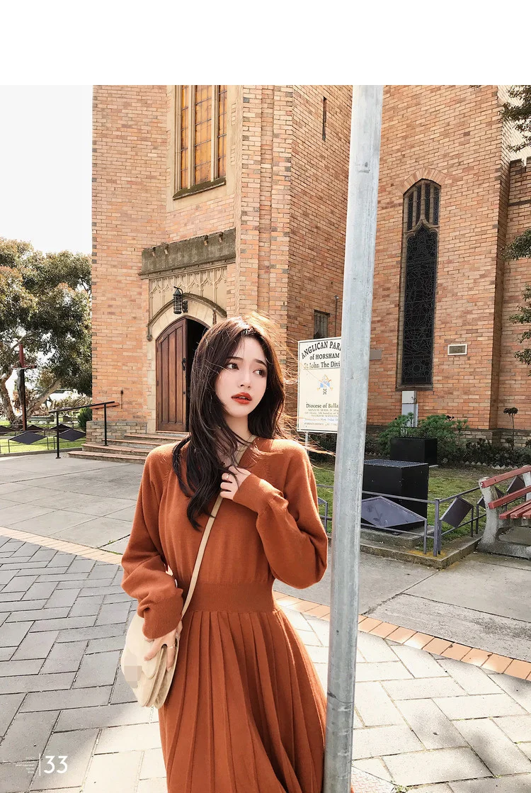 Womans Runway Long Sleeve Pleated Knitted Dress 2018 Newest Autumn Fashion Office Women's Elastic Waist Female | Женская одежда