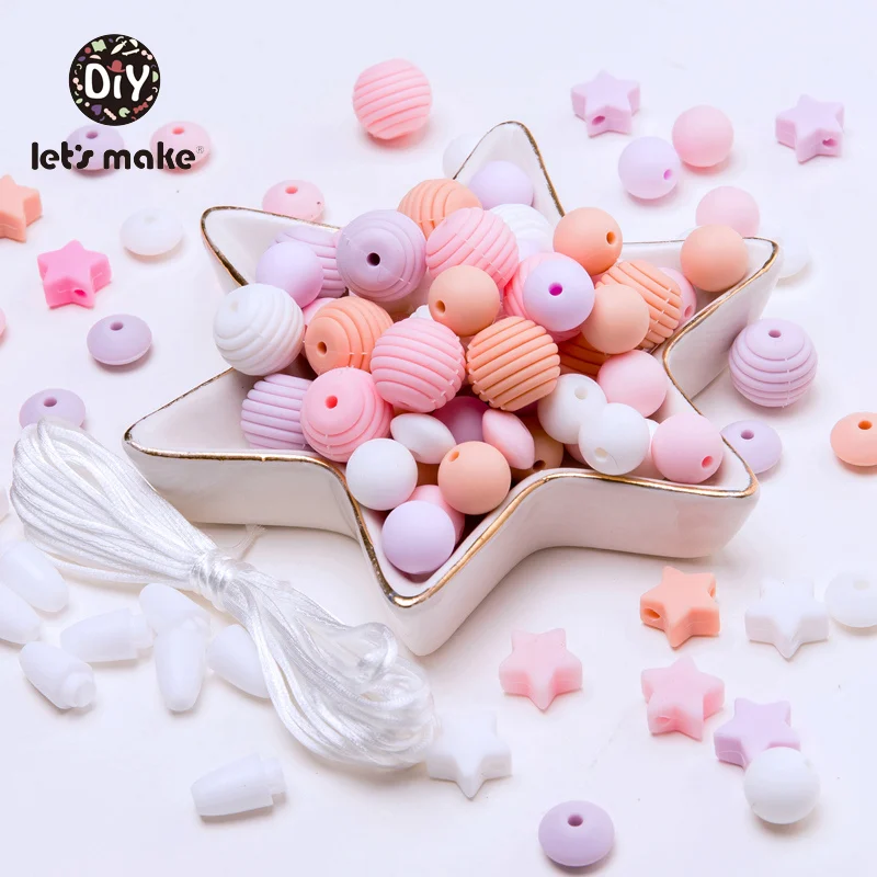 Silicone Beads 100pcs Screw Thread Carved Shaped Silicone Teether Beads Mini Star DIY Nursing Jewelry Accessories Beads Set