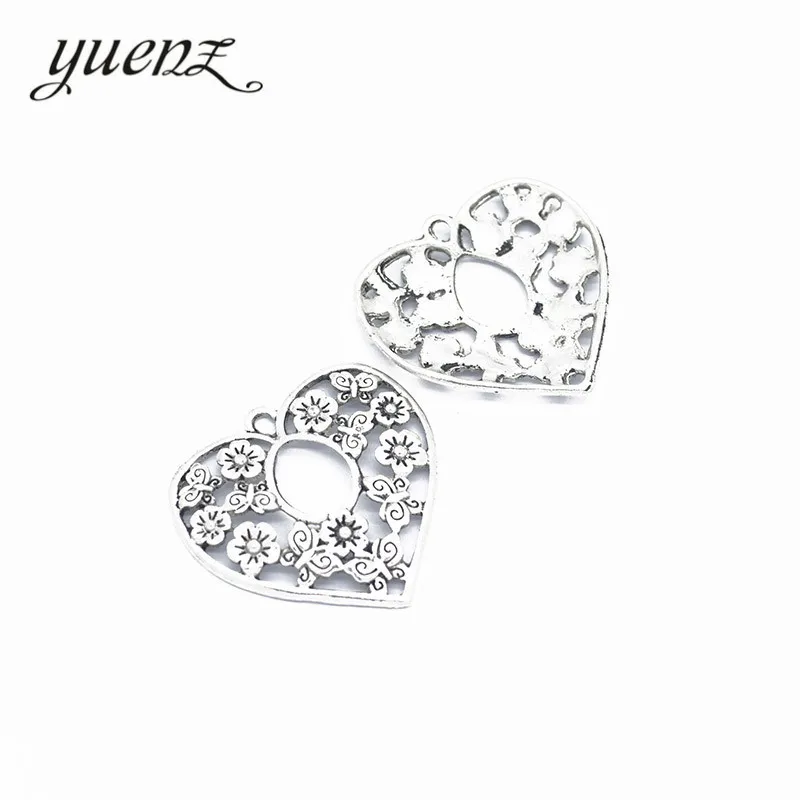 YuenZ 5pcs Antique Silver color Flowers Heart Charms Metal Pendants Jewelry Making bracelet necklace Accessories 32*20mm A38 | Украшения и