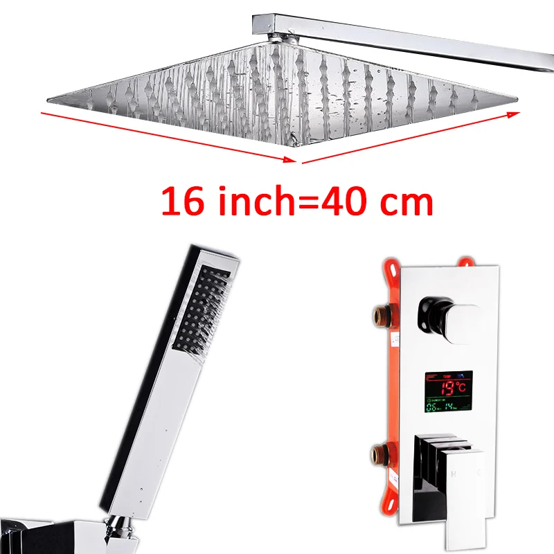 16 inch full set Quyanre скрытый хромированный смеситель для душа, набор дождевых душевых головок, Цифровой температурный дисплей, смеситель для ванной комнаты, набор душевых смесителей - Цвет: 16 inch full set