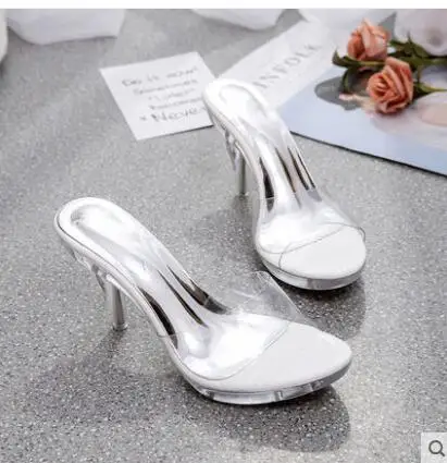 Женские шлепанцы 2019 модные женские мюли на высоком каблуке 9 5 см прозрачные