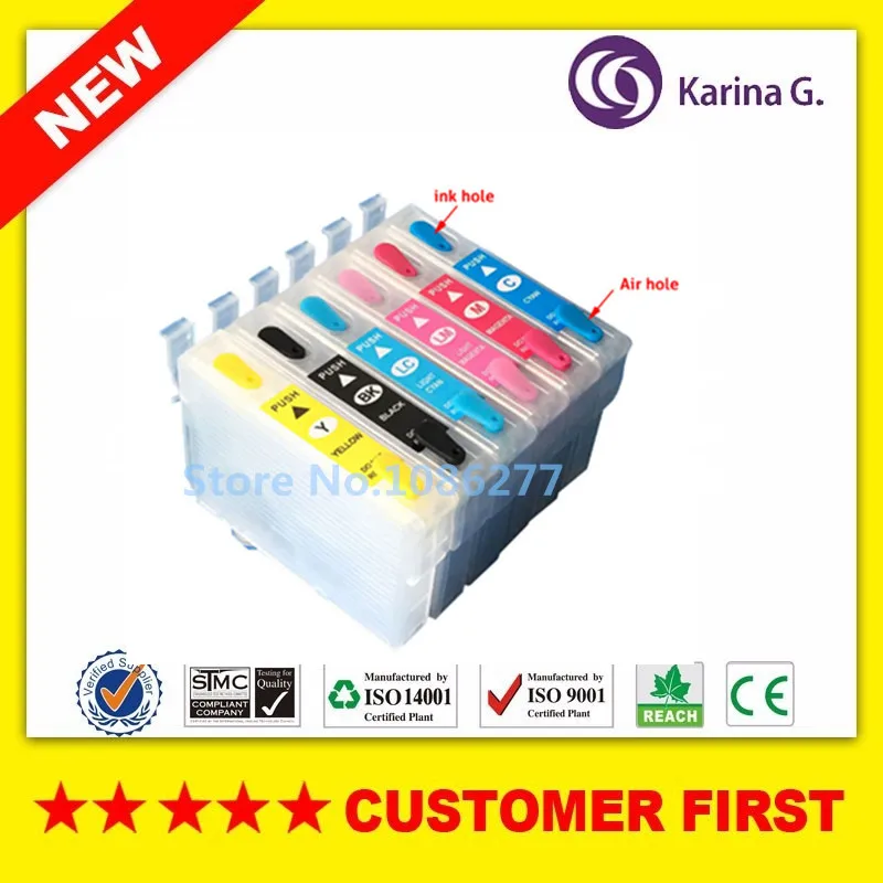 6 шт. для T0781 T0786 пустые многоразовые картриджи Epson Stylus Photo R260 R280 R380 RX580 RX595 RX680