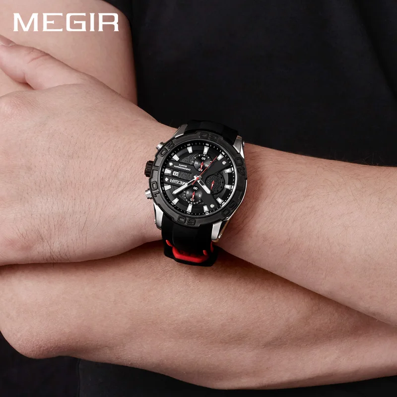 MEGIR Хронограф Спортивные часы для мужчин Relogio Masculino Лидирующий бренд Модные
