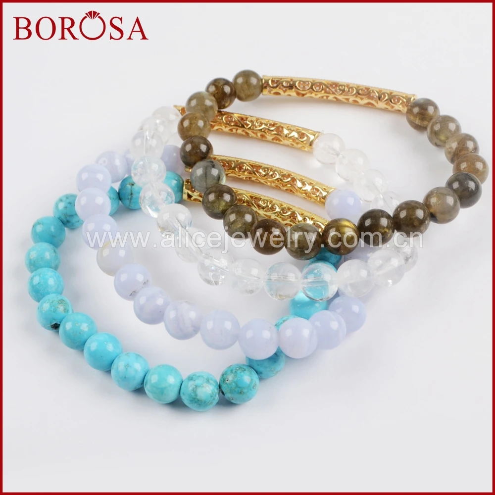 BOROSA 10 шт. золотой цвет CZ трубка с 8 мм драгоценные камни бусины браслеты радуга s
