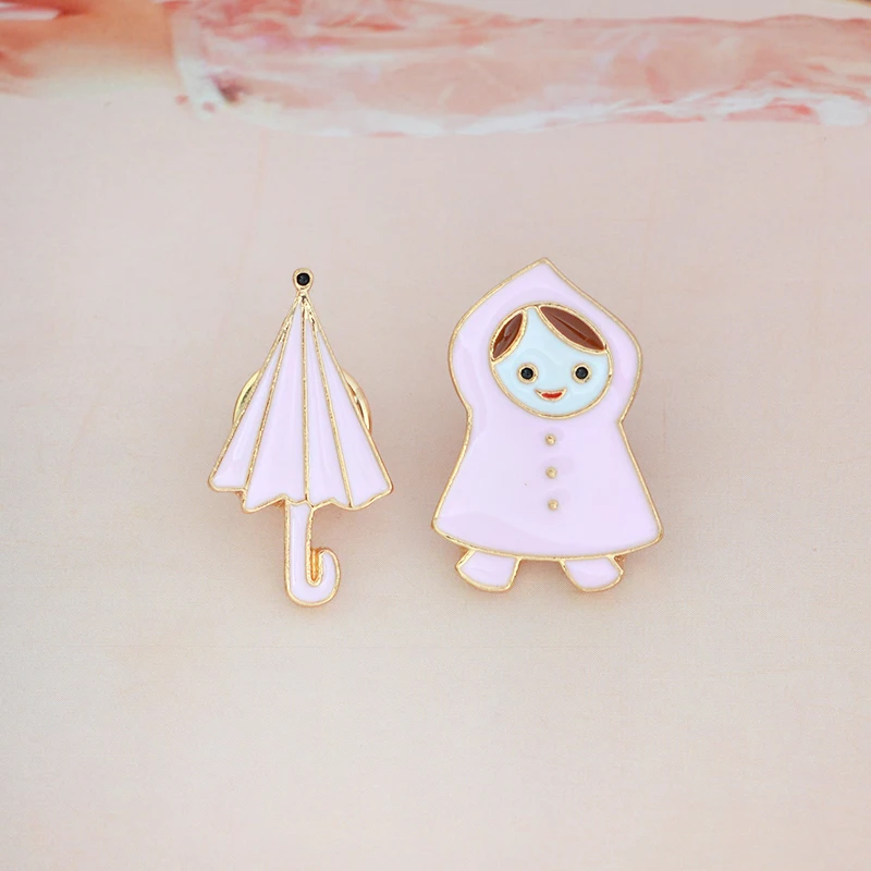 Walking in the Rain Enamel Pins Clouds Girl Umbrella Rainboots Badge Custom Brooch Bag Clothes Lapel Pin Funny Animal Jewelry