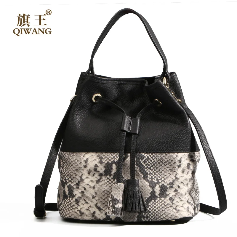 Qiwang женская сумка ведро из натуральной кожи для женщин известный бренд змеиная