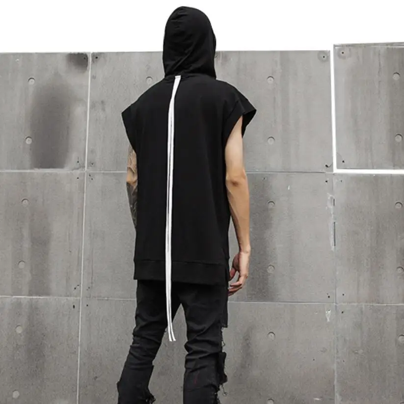 Мужская уличная куртка в стиле хип хоп жилет без рукавов с капюшоном панк рок