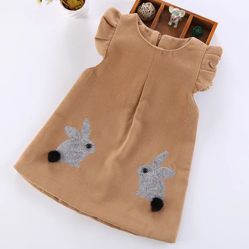 

2019 Girls Dress Flower Wool Princess Dress Red Pink Sleeveless Vest Dress Autumn Winter Kids Dresses For Girls Children Clothes