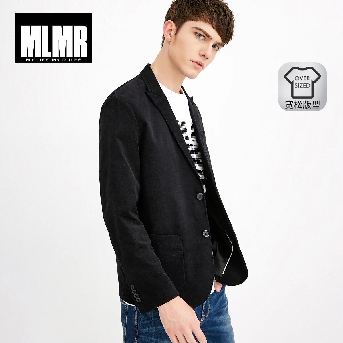 Black MLMR мужской осенний свободный короткий Блейзер | 218108504 - Цвет: Black