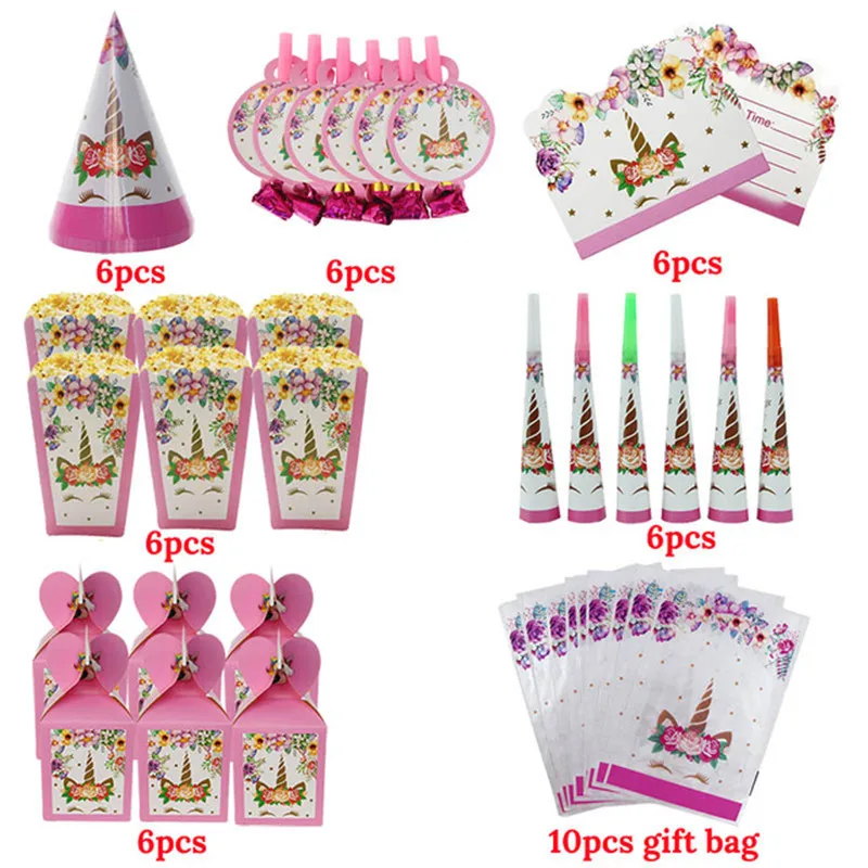 46pcs set 51/81pcs Unicorn Party Supplies Disposable Tableware Set Paper Plates Cups Straw Birthday Party Decoration Kids Baby Shower - Цвет: 46pcs set