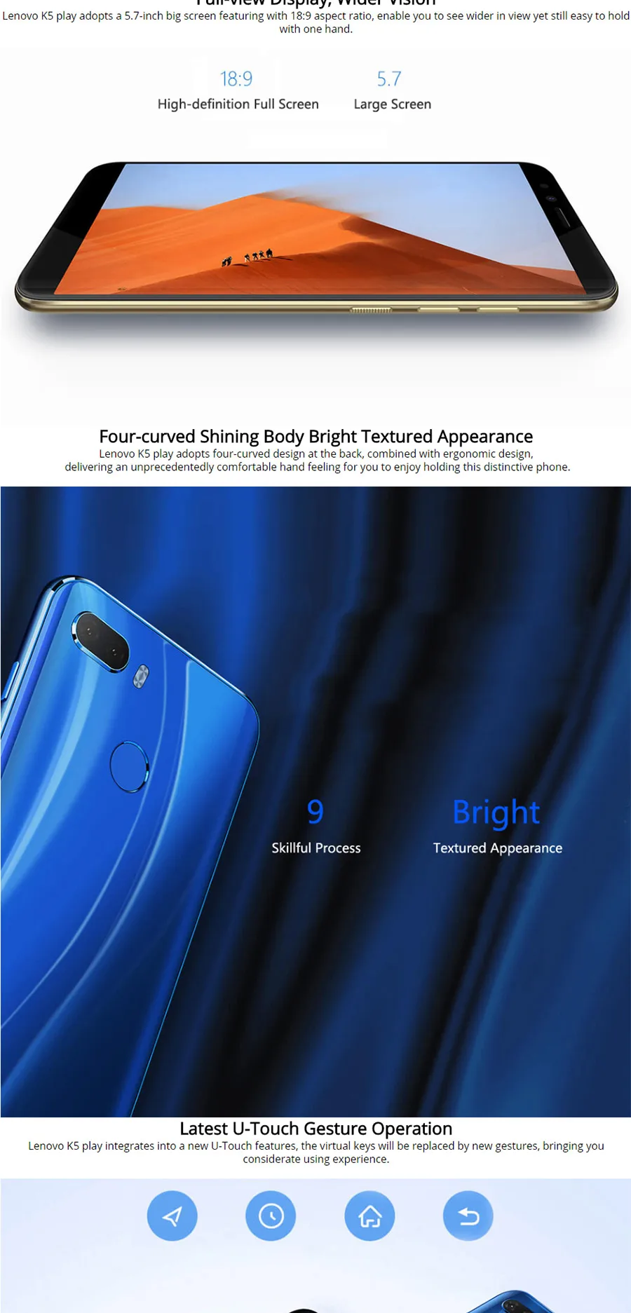 Lenovo K5 Play L38011 5,7 ''3 GB 32GB Смартфон Snapdragon MSM8937 Восьмиядерный 3000 мАч 13 МП 4G FOTA мобильный телефон