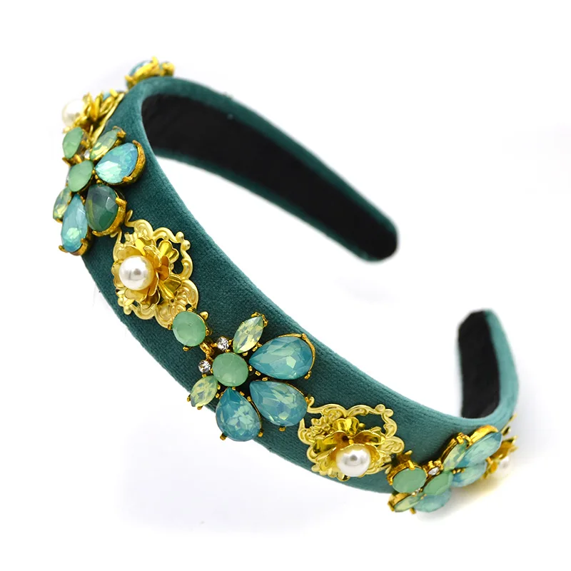 Vintage bridal headdress Gem Beads Women Flower Baroque Hairband Crystal Headband Bridal tocado boda headbands Jewelry|Украшения для