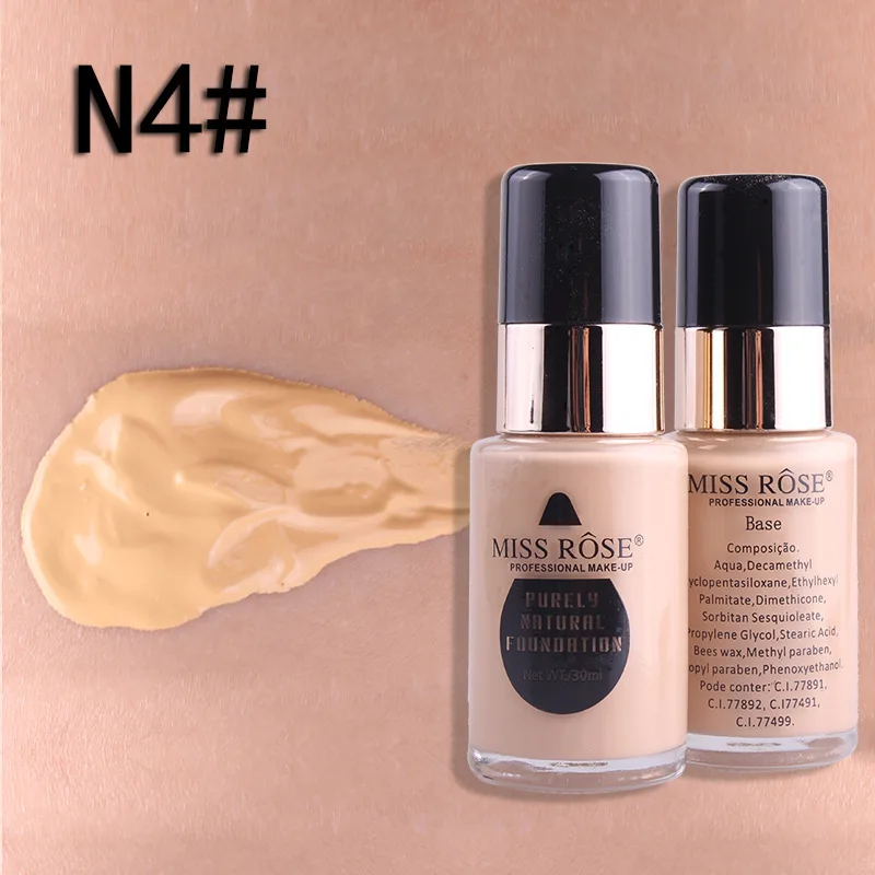 MISS ROSE 30MLGlass Bottle Foundation Repair Nourishing Concealer Foundation - Цвет: N4 BEIGE 4