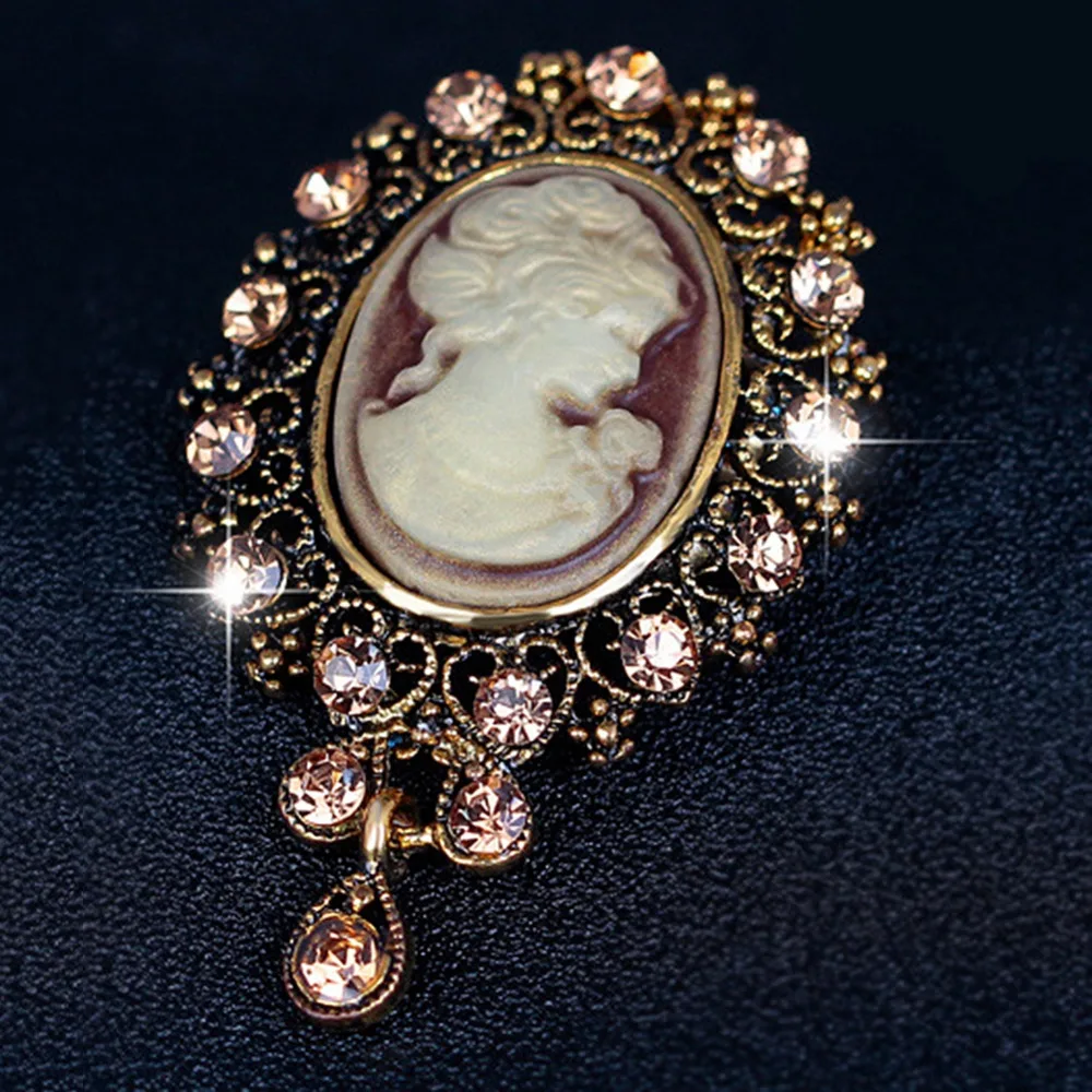 New Retro Beauty Head Crystal Tassel Brooch Alloy Pins For Women Clothing Accessories | Украшения и аксессуары