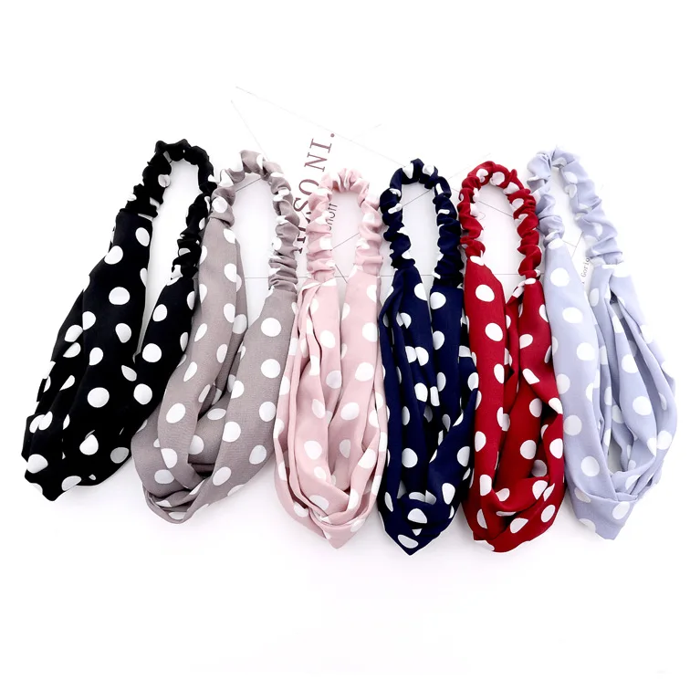 Повязка на голову женская шифоновая эластичная в горошек