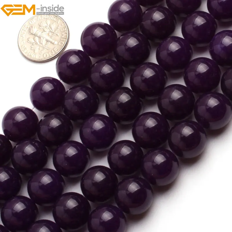 Gem-inside 4-14mm Round Stone Beads Dark Purple Jade For Jewelry Making Bracelets Women 15'' DIY Jewellery | Украшения и