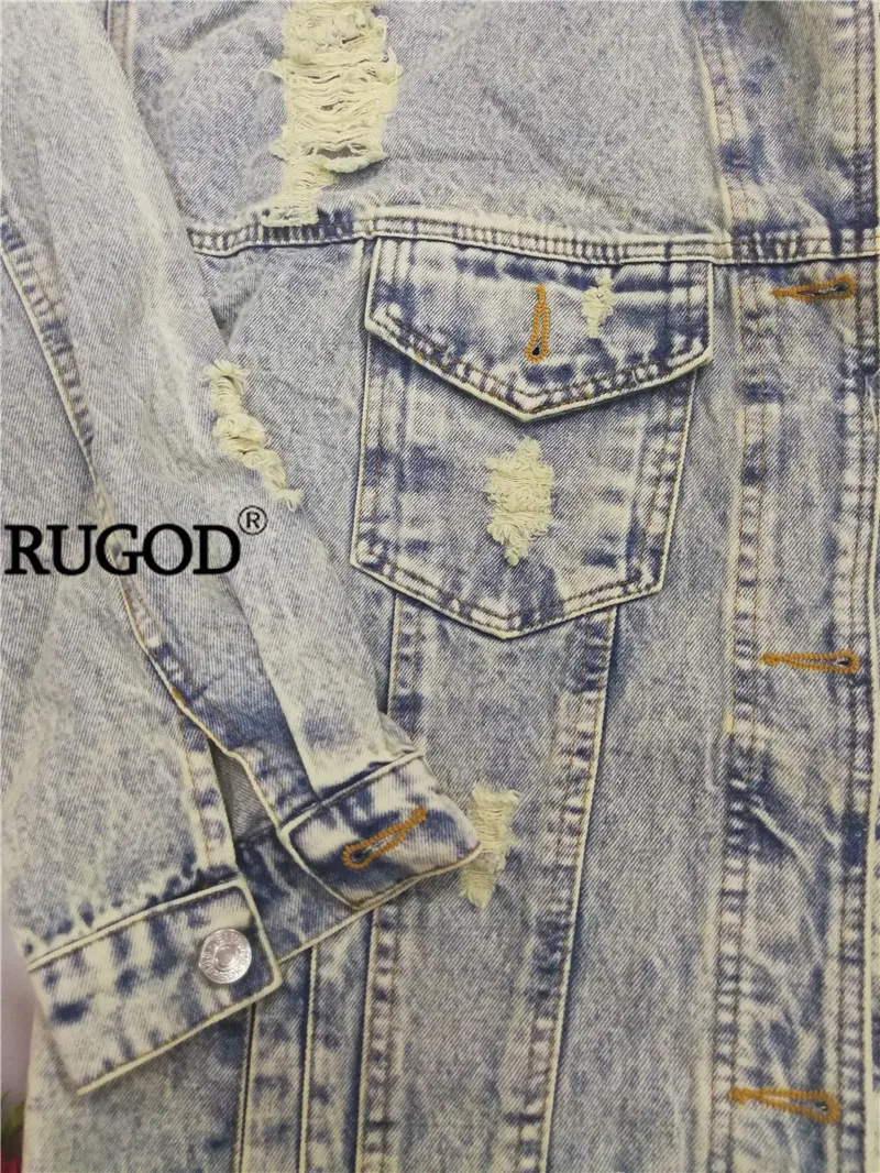 RUGOD, новинка, осень, Забавный принт с героями мультфильмов, длинная джинсовая куртка для женщин, винтажная уличная одежда в стиле панк, джинсовая куртка, casaco feminino
